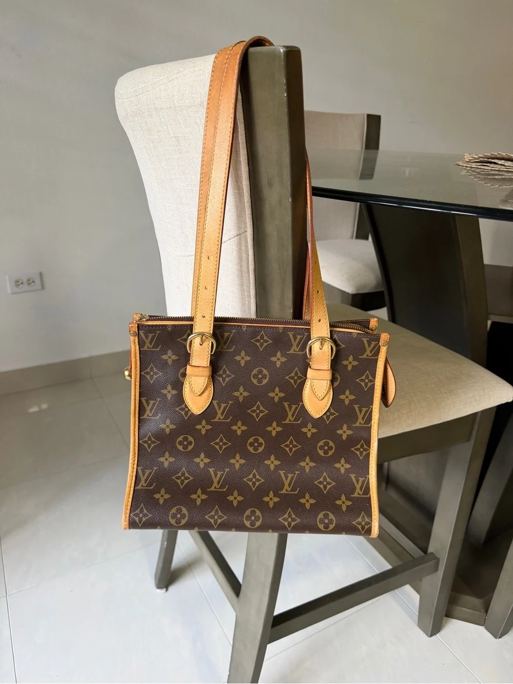 Louis Vuitton Brown Monogram Canvas Shoulder Bag with Tan Leather